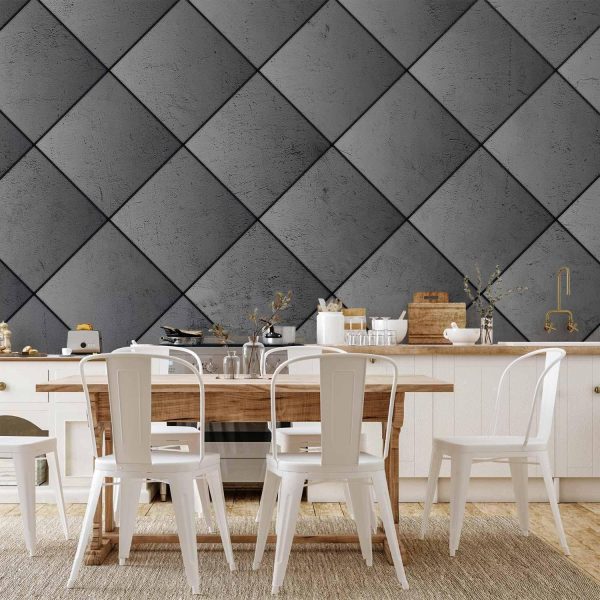 Wall Mural Wallpaper - Grey symmetry - geometric pattern in concrete pattern with black joints - Image 2