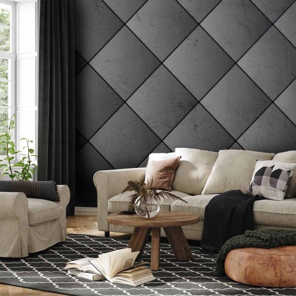 Wall Mural - Grey symmetry - geometric pattern in concrete pattern with black joints