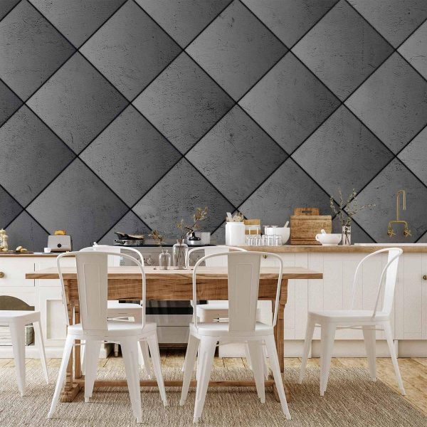 Wall Mural - Grey symmetry - geometric pattern in concrete pattern with black joints