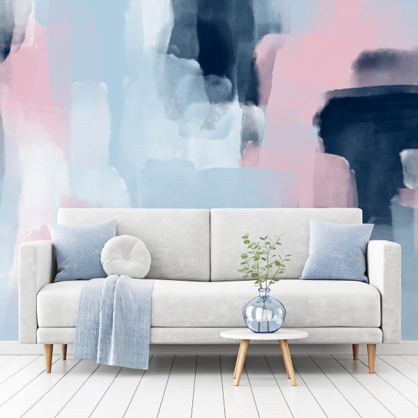 Wall Mural - Harmonious colours - abstract with blue and pink shapes