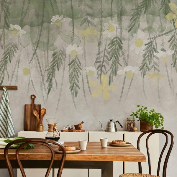 Wall Mural - Home herbarium - subtle floral motif with flowers in watercolour style