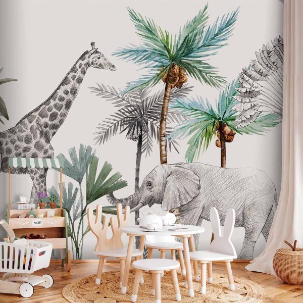 Wall Mural - Jungle Animals Wallpaper for Children's Room in Cartoon Style