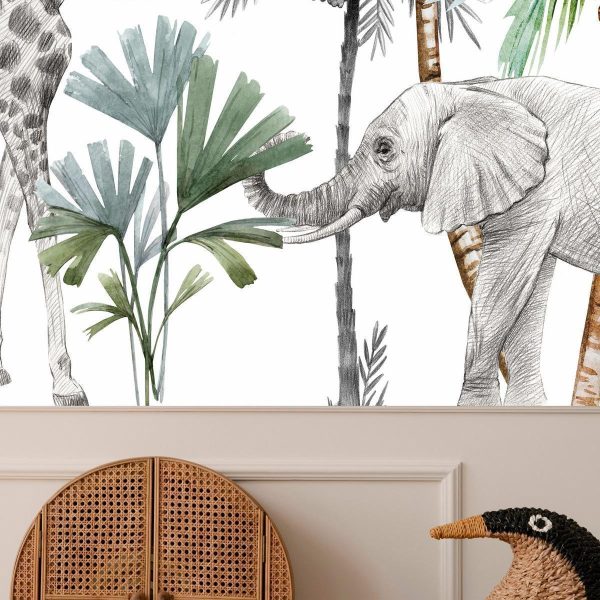 Wall Mural - Jungle Animals Wallpaper for Children's Room in Cartoon Style