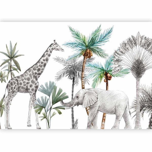 Wall Mural - Jungle Animals Wallpaper for Children's Room in Cartoon Style