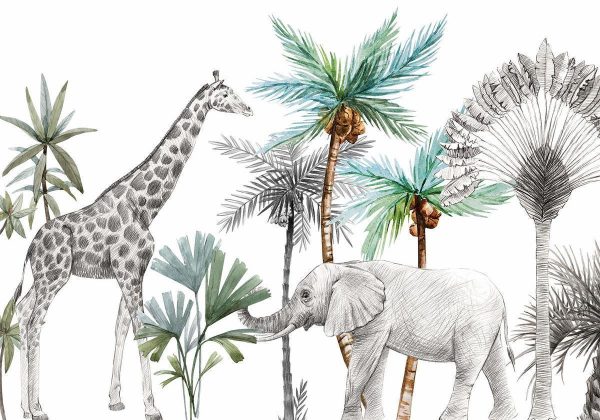Wall Mural - Jungle Animals Wallpaper for Children's Room in Cartoon Style