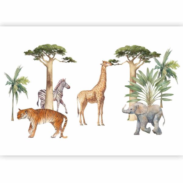 Wall Mural Wallpaper - Jungle Animals on White Background Made With Watercolour Technique - Image 5