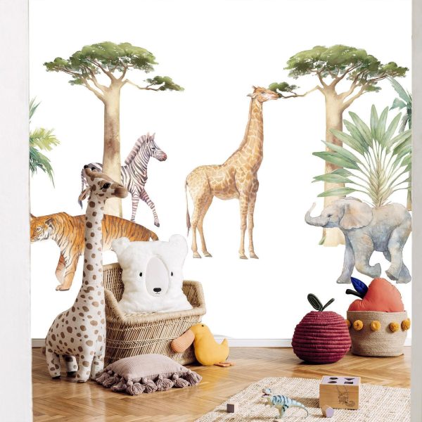 Wall Mural Wallpaper - Jungle Animals on White Background Made With Watercolour Technique - Image 3