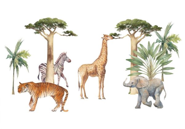 Wall Mural Wallpaper - Jungle Animals on White Background Made With Watercolour Technique - Image 6