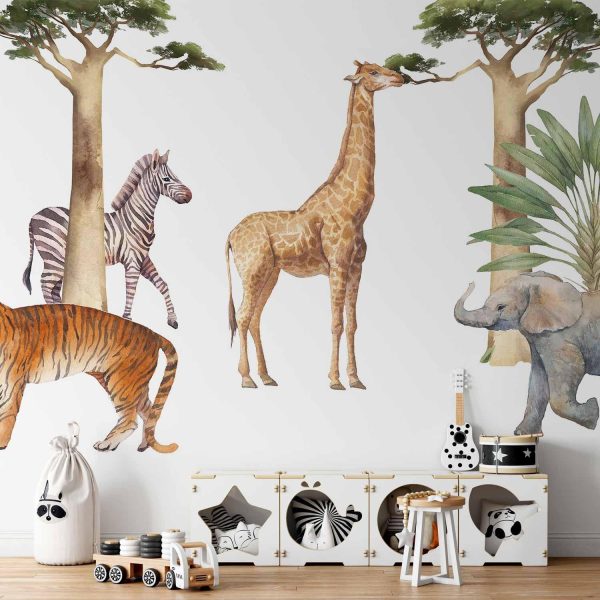 Wall Mural Wallpaper - Jungle Animals on White Background Made With Watercolour Technique - Image 2