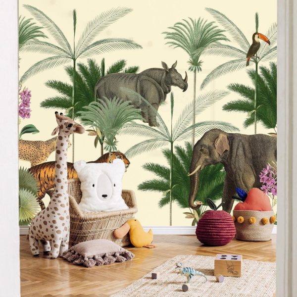 Wall Mural Wallpaper - Jungle Land With Animals in the Style of Old Engravings - Image 3