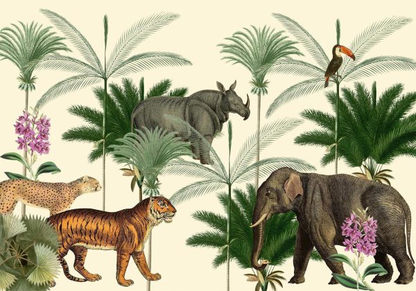 Wall Mural Wallpaper - Jungle Land With Animals in the Style of Old Engravings - Image 6