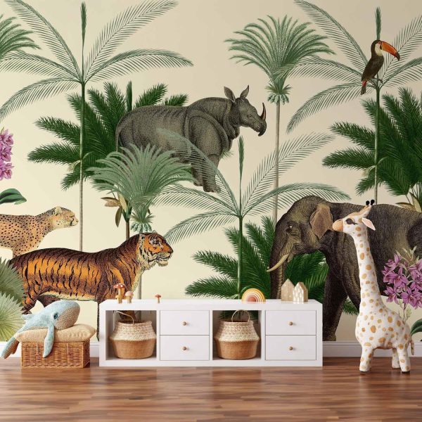 Wall Mural Wallpaper - Jungle Land With Animals in the Style of Old Engravings - Image 2