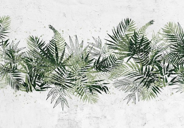 Wall Mural - Jungle and green plume - large tropical leaves on a white background