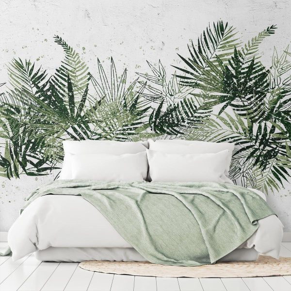Wall Mural - Jungle and green plume - large tropical leaves on a white background
