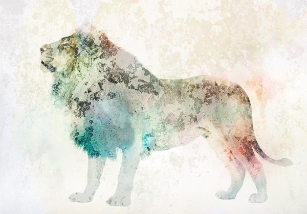 Wall Mural - King of the animals - lion on a solid textured background with coloured accent