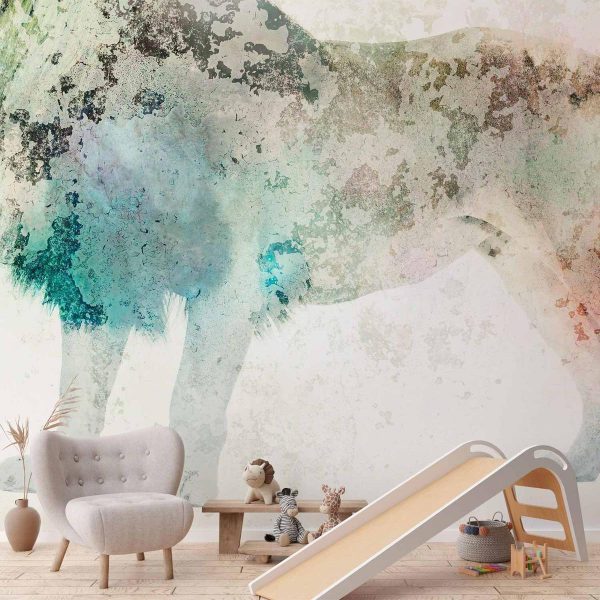 Wall Mural - King of the animals - lion on a solid textured background with coloured accent