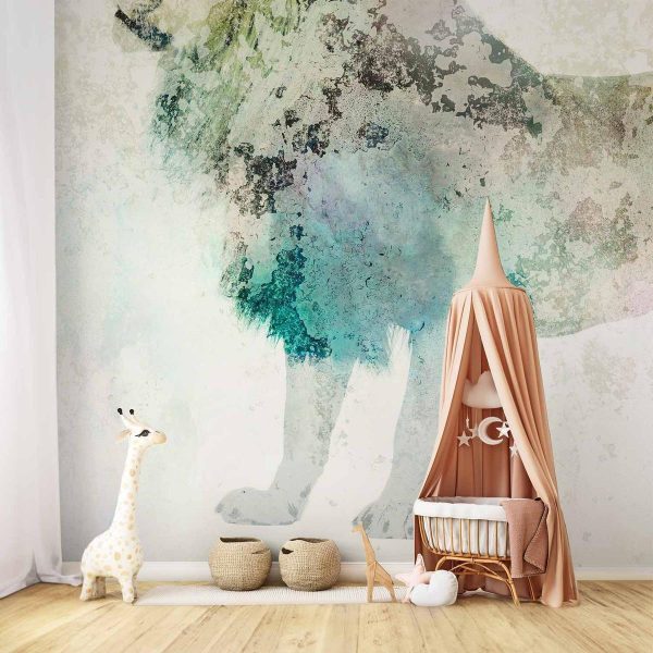Wall Mural - King of the animals - lion on a solid textured background with coloured accent