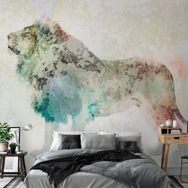 Wall Mural - King of the animals - lion on a solid textured background with coloured accent