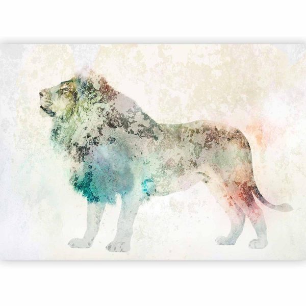 Wall Mural - King of the animals - lion on a solid textured background with coloured accent