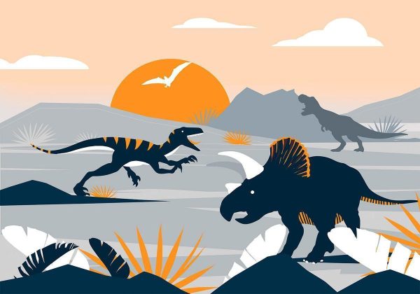 Wall Mural - Last dinosaurs with orange - abstract landscape for a room