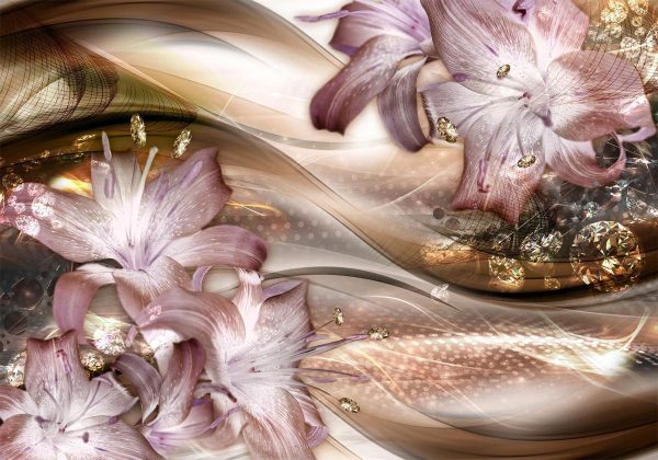 Wall Mural - Lilies on the Wave (Brown)