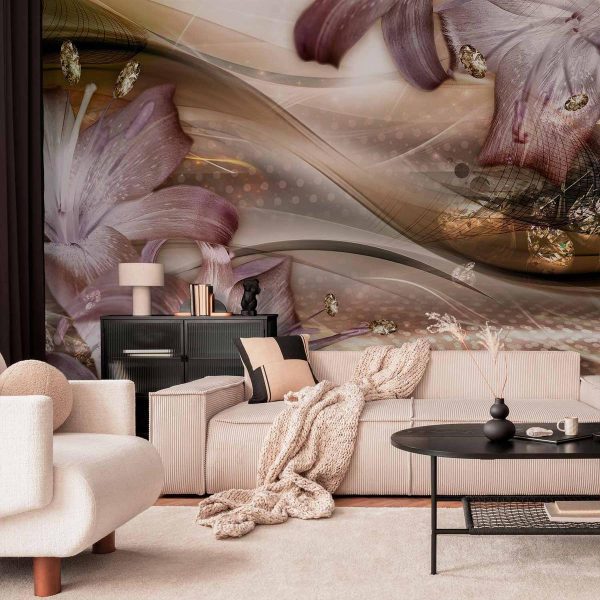 Wall Mural - Lilies on the Wave (Brown)