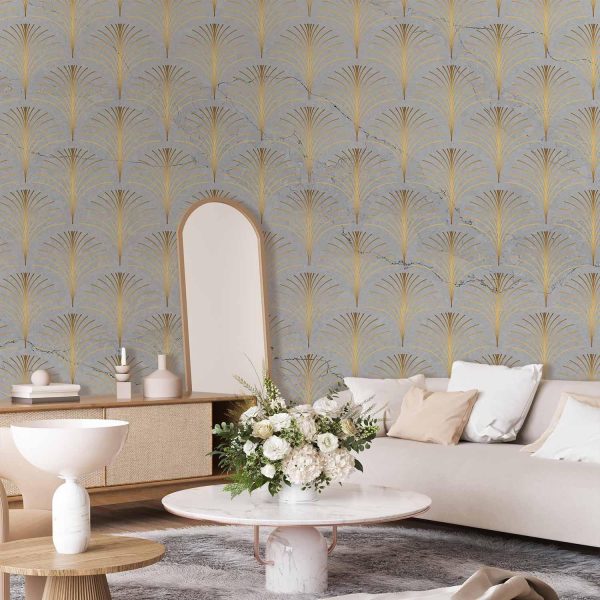Wall Mural Wallpaper - Linear Pattern With Gold - Image 2