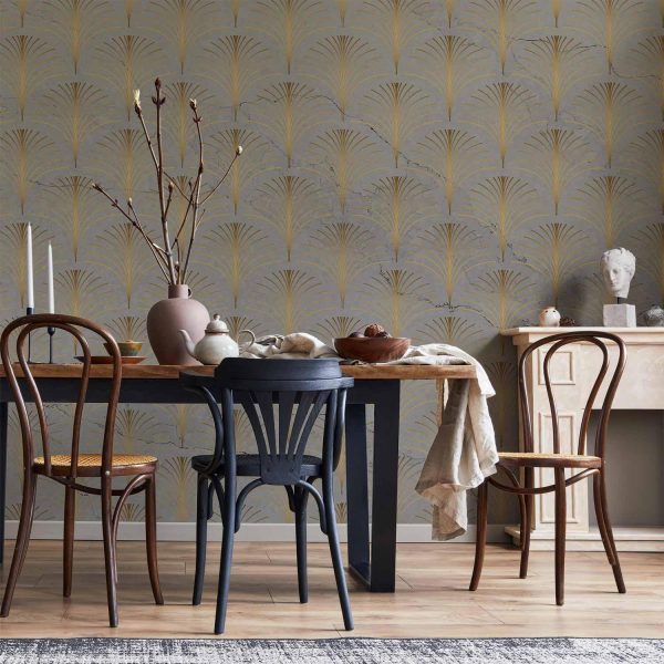 Wall Mural Wallpaper - Linear Pattern With Gold