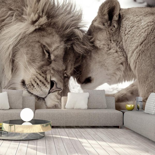 Wall Mural - Lion Tenderness (Sepia)