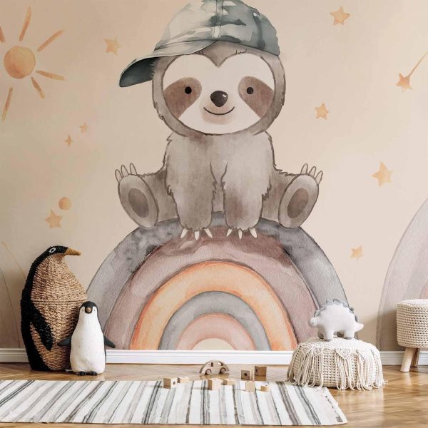 Wall Mural Wallpaper - Little Sloth Among Stars and Rainbows