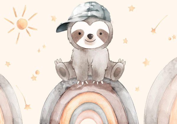 Wall Mural Wallpaper - Little Sloth Among Stars and Rainbows - Image 6