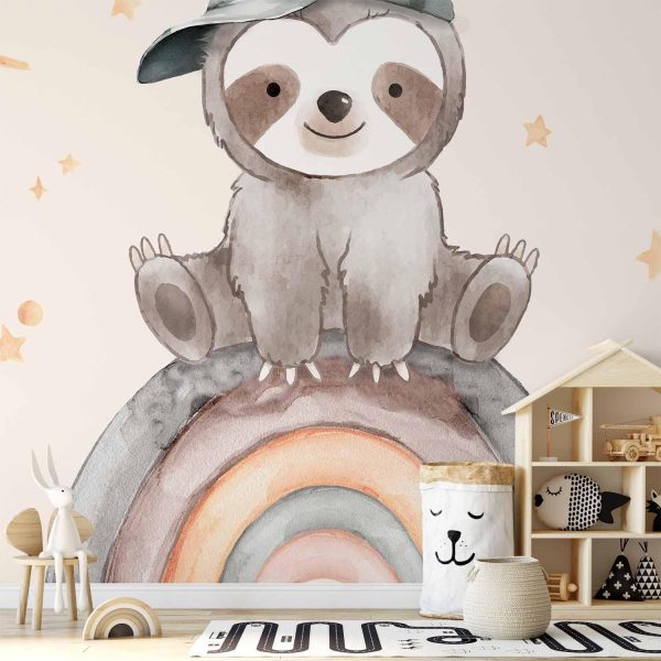 Wall Mural Wallpaper - Little Sloth Among Stars and Rainbows - Image 2