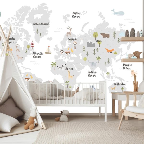 Wall Mural Wallpaper - Minimalist Map for Children's Room - Image 3