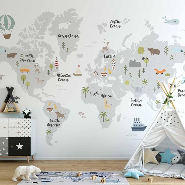Wall Mural Wallpaper - Minimalist Map for Children's Room