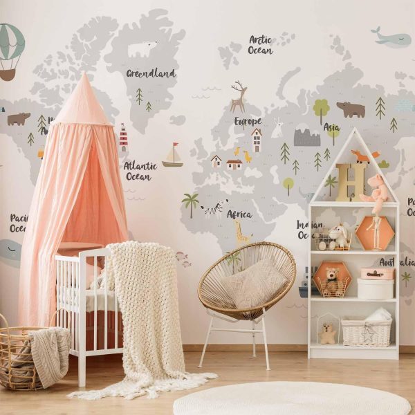 Wall Mural Wallpaper - Minimalist Map for Children's Room - Image 2