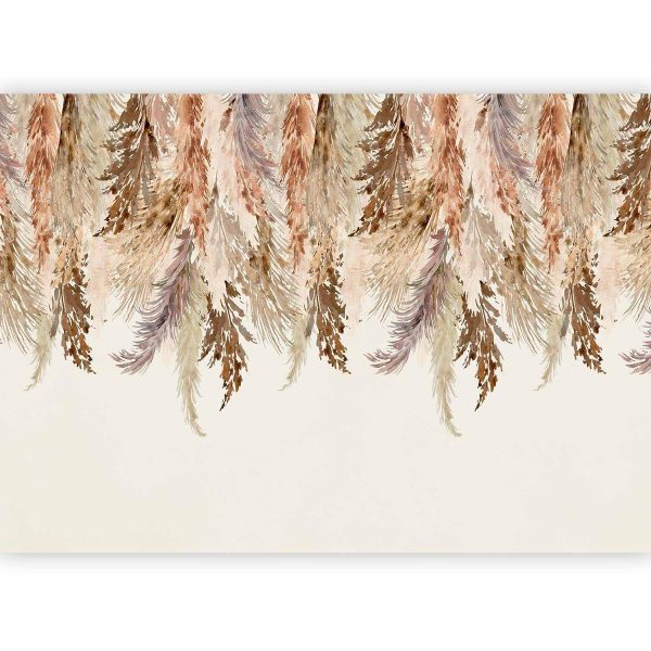 Wall Mural - Minimalist boho landscape - dangling leaves in beige colours