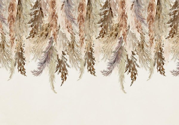 Wall Mural - Minimalist boho landscape - dangling leaves in beige colours