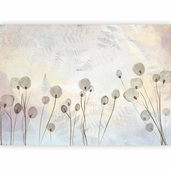 Wall Mural - Minimalist meadow - floral motif in light shades with reflections - Image 4