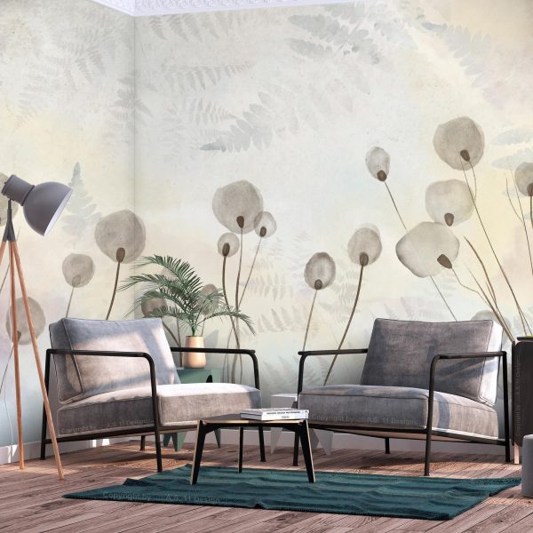 Wall Mural - Minimalist meadow - floral motif in light shades with reflections - Image 3