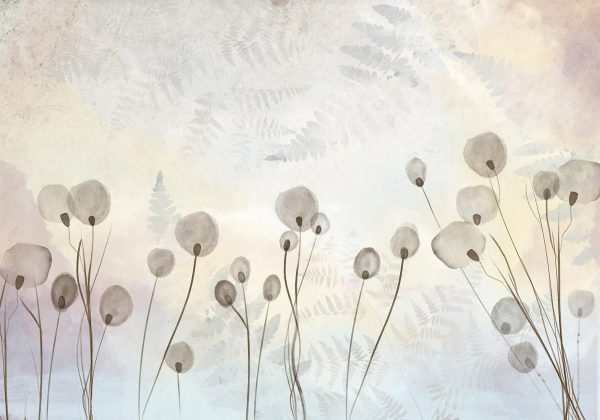 Wall Mural - Minimalist meadow - floral motif in light shades with reflections - Image 6