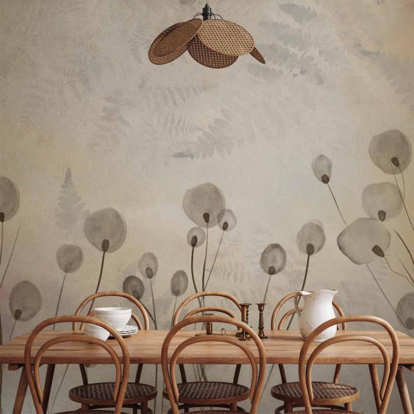 Wall Mural - Minimalist meadow - floral motif in light shades with reflections - Image 2