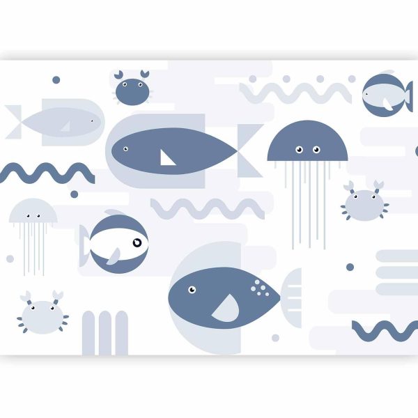 Wall Mural Wallpaper - Minimalist ocean - geometric fish and crabs in water for kids - Image 5