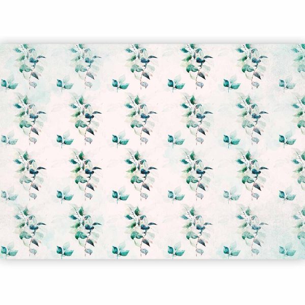 Wall Mural - Mint green nature - solid floral pattern with green leaves