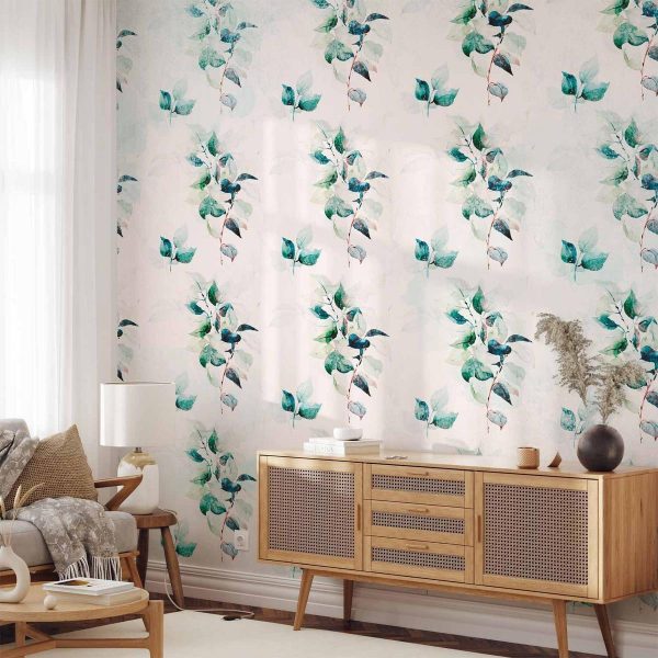 Wall Mural - Mint green nature - solid floral pattern with green leaves