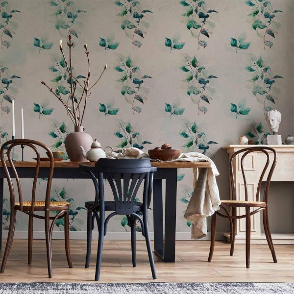 Wall Mural - Mint green nature - solid floral pattern with green leaves