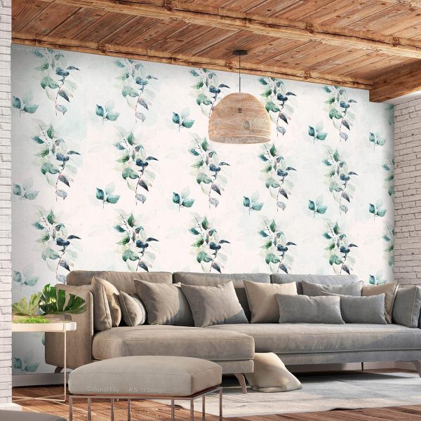 Wall Mural - Mint green nature - solid floral pattern with green leaves