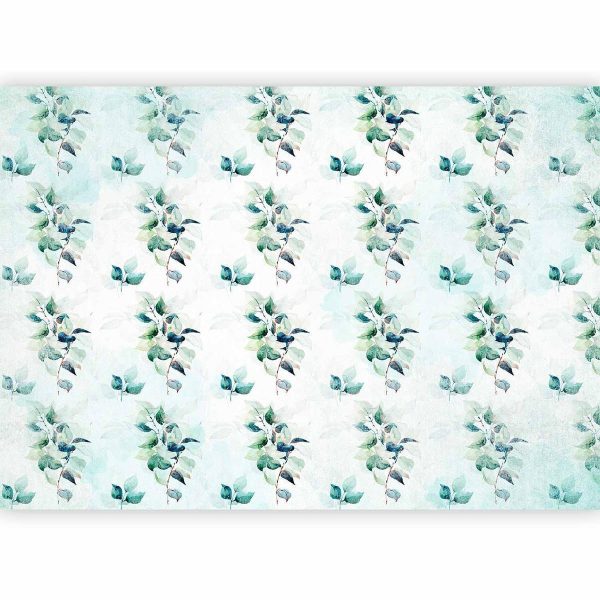 Wall Mural - Mint nature - uniform pattern in floral motif with green leaves