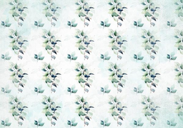 Wall Mural - Mint nature - uniform pattern in floral motif with green leaves