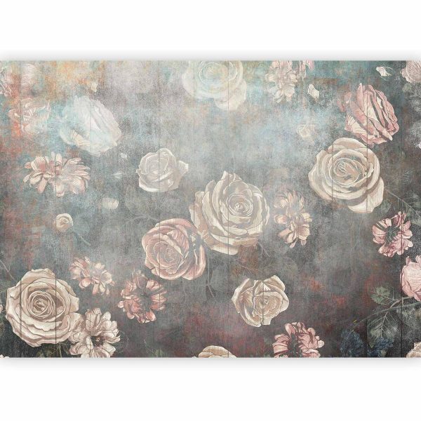 Wall Mural - Misty nature - muted rose flowers on a background in grey tones