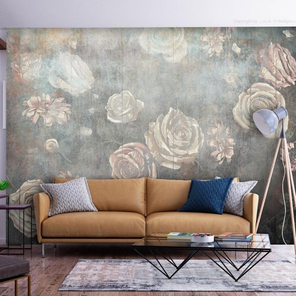 Wall Mural - Misty nature - muted rose flowers on a background in grey tones